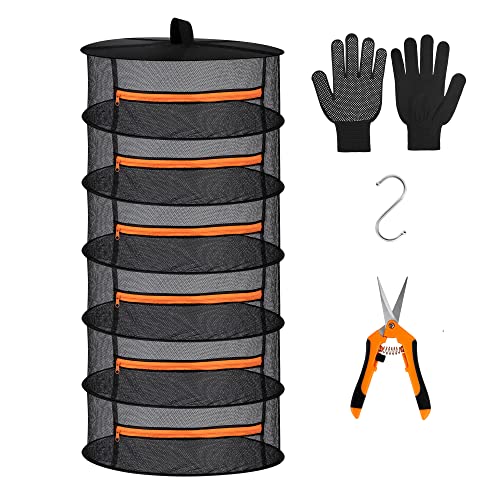 Desy & Feeci 6-lagiges Netz-Abtropfgestell zum Aufhängen von Kräutern, Trockennetz mit orangefarbenen Reißverschlüssen von Desy & Feeci