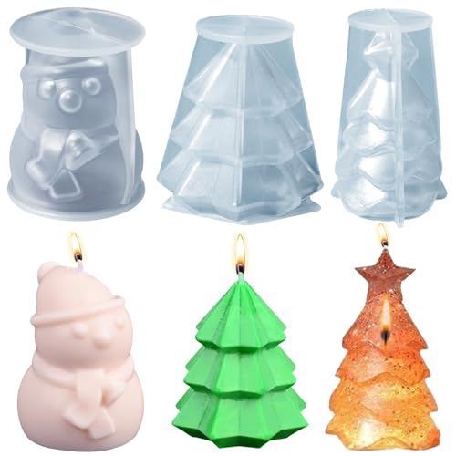 3pcs 3D Silikon Kerzenformen Weihnachten Kerzenform,Weihnachten Schneemann Kerzenform,Weihnachtsbaum Kerzengießform, Weihnachtskerzenform, für Herstellung von Kerzen,Weihnachtsschmuck Dekoration von Detontek