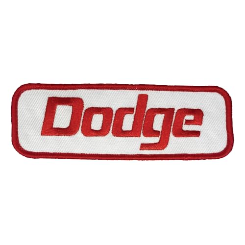 Aufnäher mit Dodge-Logo, bestickt, 11,4 x 3,8 cm, Heißsiegel-Aufnäher für Kleidung, Jeansjacke, schwarzen Rucksack, Hut, Jacken und mehr von Detroit Shirt Company