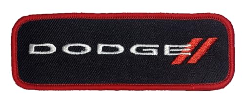 Aufnäher mit Dodge-Rhombus-Logo, bestickt, 11,4 x 3,8 cm, Heißsiegel-Aufnäher für Kleidung, Jeansjacke, schwarzer Rucksack, Hut, Jacken und mehr von Detroit Shirt Company