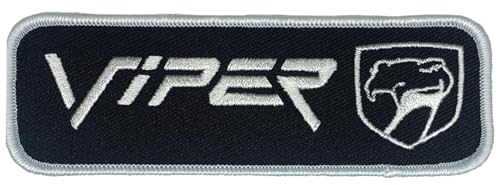 Aufnäher mit Dodge-Viper-Logo, bestickt, 11,4 x 3,8 cm, Heißsiegel-Aufnäher für Kleidung, Jeansjacke, schwarzer Rucksack, Hut, Jacken und mehr von Detroit Shirt Company