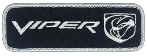 Aufnäher mit Dodge Viper Stryker Logo, bestickt, 11,4 x 3,8 cm, Heißsiegel-Aufnäher für Kleidung, Jeansjacke, schwarzen Rucksack, Hut, Jacken und mehr von Detroit Shirt Company