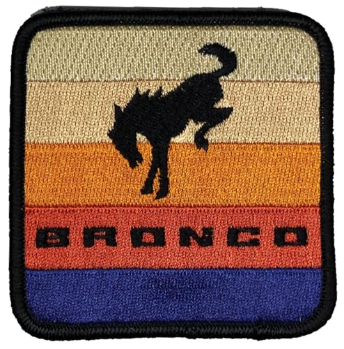 Aufnäher mit Ford-Bronco-Streifen-Logo, bestickt, 7,6 x 7,6 cm, Heißsiegel-Aufnäher für Kleidung, Jeansjacke, schwarzen Rucksack, Hut, Jacken und mehr von Detroit Shirt Company