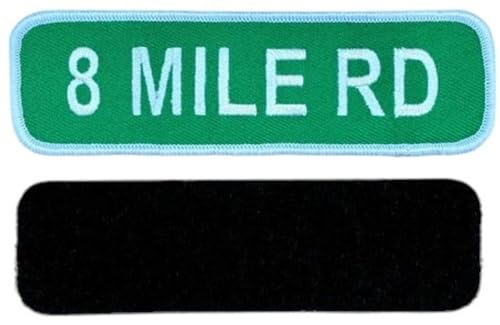 Detroit 8 Mile Rd Straßenschild, bestickter Aufnäher, 12,7 cm breit x 3,8 cm hoch, ikonischer 8 Meilen Straßen-Aufnäher (2-teiliger Klettverschluss) von Detroit Shirt Company