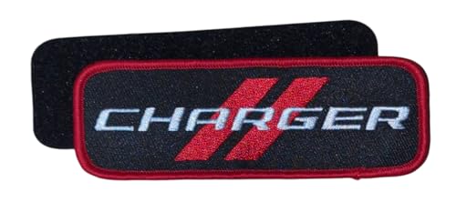 Dodge Charger Aufnäher mit Rhombus-Logo, bestickt, 11,4 x 3,8 cm, Stickerei-Aufnäher für Kleidung, Rucksäcke, Hüte, Jacken und Jeans von Detroit Shirt Company