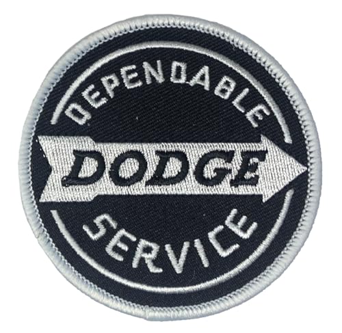 Dodge Retro zuverlässiger Service-Pfeil bestickter Aufnäher, 7,6 cm, rund, Heißsiegel-Aufnäher für Kleidung, Jeansjacke, schwarzer Rucksack, Hut, Jacken und mehr von Detroit Shirt Company