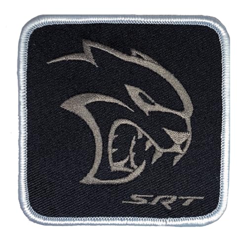 Dodge SRT Hellcat-Logo, bestickt, 7,6 x 7,6 cm, Heißsiegel-Aufnäher für Kleidung, Jeansjacke, schwarzer Rucksack, Hut, Jacken und mehr von Detroit Shirt Company