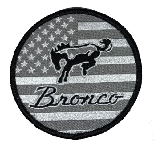 Ford Bronco Aufnäher mit grauem Flaggen-Logo, bestickt, 7,6 cm, rund, Heißsiegel-Aufnäher für Kleidung, Jeansjacke, schwarzen Rucksack, Hut, Jacken und mehr von Detroit Shirt Company