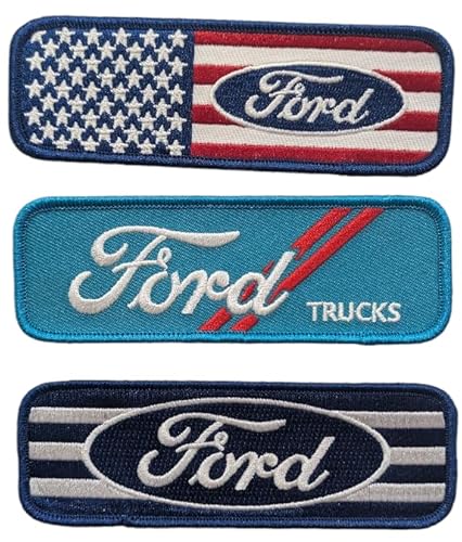 Lizenziertes Ford-Heißsiegel-Patch, 3er-Set, hergestellt in den USA, ovales Ford-Logo, ovale Sterne und Streifen und Ford Trucks-Logo, Set Nr. 1 Lizenziertes Ford-Heißsiegel-Patch, 3er-Set, hergestellt in den USA, ovales Ford-Logo, ovale Sterne und Streifen und Ford Trucks-Logo, Set Nr. 1 von Detroit Shirt Company