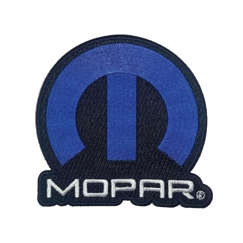 Mopar Aufnäher mit blauem Logo, bestickt, 11,4 x 3,8 cm, Heißsiegel-Aufnäher für Kleidung, Rucksäcke, Hüte, Jacken und Jeans (Haken und Schlaufe) von Detroit Shirt Company