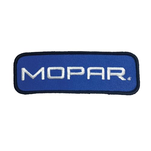 Mopar Aufnäher mit blauem Logo, bestickt, 11,4 x 3,8 cm, Heißsiegel-Aufnäher für Kleidung, Rucksäcke, Hüte, Jacken und Jeans (Heißsiegel) von Detroit Shirt Company