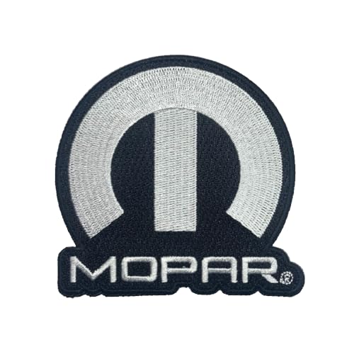 Mopar Classic Black & White Omega Logo Embroidered Patch 7.6 cm x 7.1 cm | Heat Seal Patch for Clothes, Backpacks, Hats, Jackets, and Jeans von Detroit Shirt Company