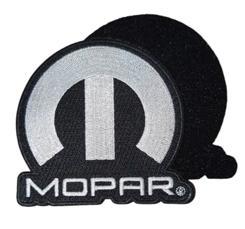 Mopar Classic Black & White Omega Logo Embroidered Patch 7.6 cm x 7.1 cm | Stitch Hook and Loop Patches for Clothes, Backpacks, Hats, Jackets, and Jeans von Detroit Shirt Company