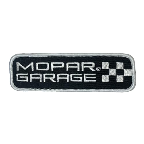 Mopar Garagenaufnäher, karierte Flagge, Logo, bestickt, 11,4 x 3,8 cm, Heißsiegel-Aufnäher für Kleidung, Rucksäcke, Hüte, Jacken und Jeans von Detroit Shirt Company