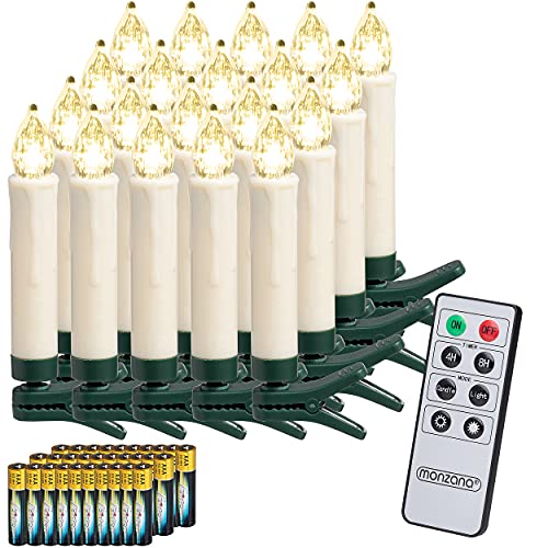 DEUBA® Christbaumkerzen LED Kabellos 20er Set mit Batterie Timer Fernbedienung Echtwachs Optik Lichterkette Weihnachten Flackernd Warmweiß Tannenbaum von Deuba