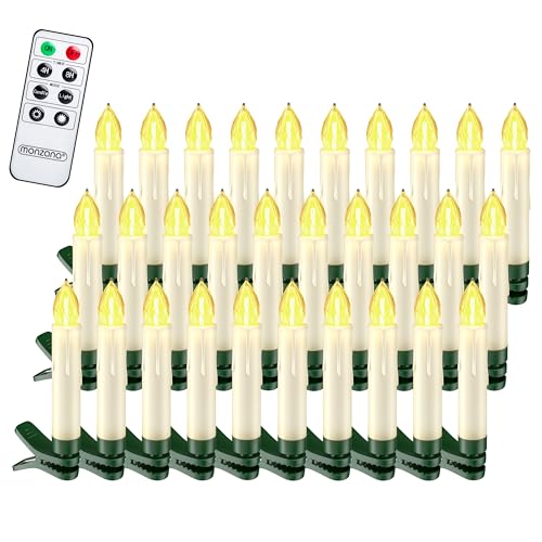 DEUBA® Weihnachtsbaumkerzen LED Kabellos 30er Set Batterie Timer Fernbedienung Echtwachs Optik Lichterkette Weihnachten Flackernd Warmweiß Christbaum von Deuba