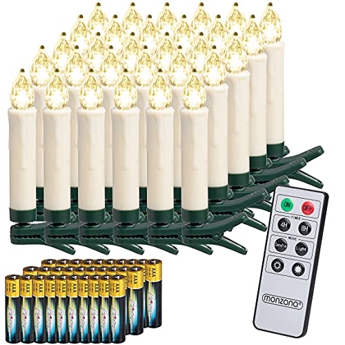 DEUBA® LED Weihnachtsbaumkerzen Kabellos 30er Set Warmweiß mit Batterie Timer Christbaumkerzen Tannenbaumkerzen Lichterkette Weihnachtsbaum Beleuchtung von Deuba