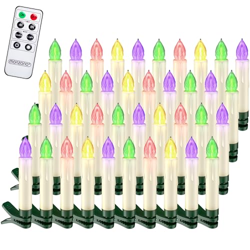 DEUBA® LED Weihnachtsbaumkerzen Kabellos 40er Set Bunt Batterie Timer Christbaumkerzen Tannenbaumkerzen Lichterkette Weihnachtsbaum Beleuchtung von Deuba