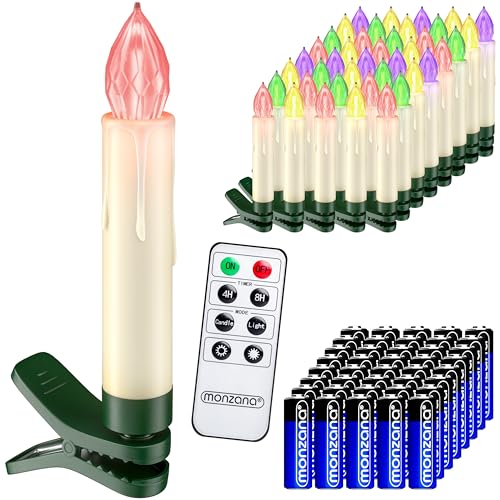 DEUBA® LED Weihnachtsbaumkerzen Kabellos 40er Set Bunt mit Batterie Timer Christbaumkerzen Tannenbaumkerzen Lichterkette Weihnachtsbaum Beleuchtung von Deuba