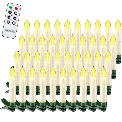 DEUBA® LED Christbaumkerzen Kabellos 40er Set Batterie mit Timer Fernbedienung Echtwachs Optik Lichterkette Weihnachten Flackernd Warmweiß Tannenbaum von Deuba