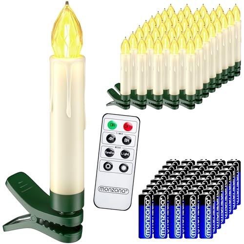 Deuba® LED Christbaumkerzen Kabellos 40er Set Batterie mit Timer Fernbedienung Echtwachs Optik Lichterkette Weihnachten Flackernd Warmweiß Tannenbaum von Deuba