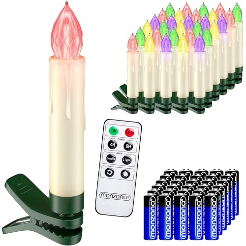 DEUBA® LED Weihnachtsbaumkerzen Kabellos 30er Set Bunt mit Batterie Timer Christbaumkerzen Tannenbaumkerzen Lichterkette Weihnachtsbaum Beleuchtung von Deuba