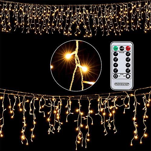 MONZANA® Lichterkette 200 LED 10m Fernbedienung 8 Leuchtmodi IP44 Innen Außen Regenlichterkette Lichtervorhang Eisregen warmweiß Weihnachtsbeleuchtung von Deuba