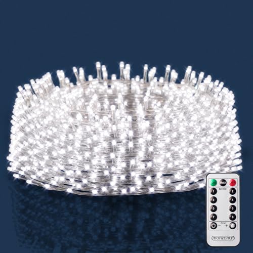 MONZANA® Lichterkette 400 LED 15m Fernbedienung 8 Leuchtmodi IP44 Innen Außen Regenlichterkette Lichtervorhang Eisregen kaltweiss Weihnachtsbeleuchtung von Deuba