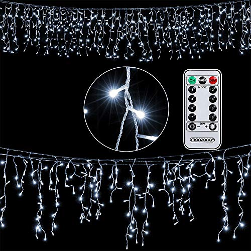 MONZANA® Lichterkette 400 LED 15m Fernbedienung 8 Leuchtmodi IP44 Innen Außen Regenlichterkette Lichtervorhang Eisregen kaltweiss Weihnachtsbeleuchtung von Deuba