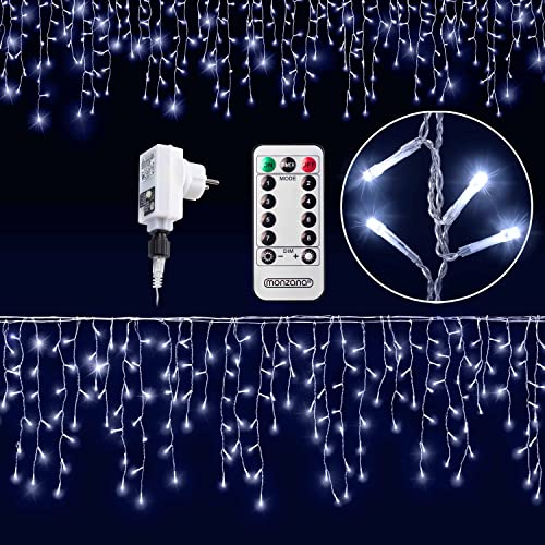 MONZANA® Lichterkette 600 LED 20m Fernbedienung 8 Leuchtmodi IP44 Innen Außen Regenlichterkette Lichtervorhang Eisregen kaltweiß Weihnachtsbeleuchtung von Deuba