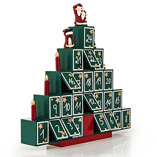 SPIELWERK® Wiederverwendbarer Adventskalender Tannenbaum zum Befüllen 24 Türchen Bunt Bemalt Weihnachten Kinder DIY weihnachtliche Holz Dekoration von Deuba