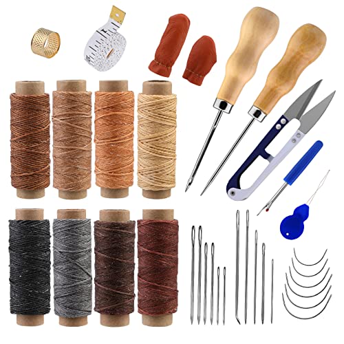 35 Stück Leder Nähset inklusive Leder Hand Nadeln Nähen Garn Awl und Tape Measure Leder Nähen Kit für Leder Handwerk DIY von Deudy