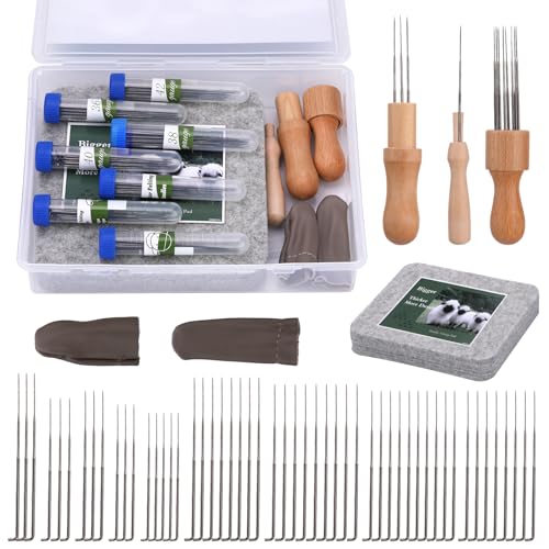 Deudy 66 Stück Nadelfilzwerkzeuge, Filznadeln Set für Anfänger, Filzen Nadeln Set mit 4 Größe Filzwolle Nadeln Holzgriff Filzunterlage, Nadelfilz-Starter-Set für Anfänger Profis Filznadelprojekte von Deudy