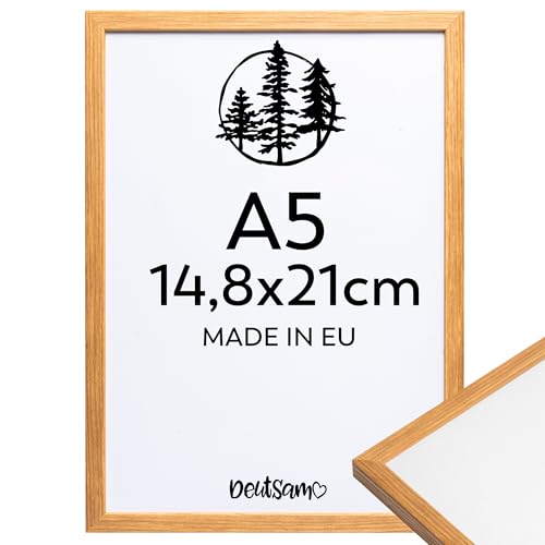 Deutsam 1x Bilderrahmen A5 14,8x21cm MDF-Holz Eiche, Posterrahmen, Dokumentenrahmen, Fotorahmen, Bruchsicheres Kunststoffglas, Rahmen für Fotos, Bilder & Poster (Eiche, A5-14,8x21cm) von Deutsam