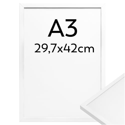 Deutsam 1x Bilderrahmen DIN A3 29,7x42 cm Holz Rahmen 1 Stück Dokumentenrahmen A3 Fotorahmen Weiß Bruchsicheres Kunststoffglas Holzrahmen Holz-Bilderrahmen aus Echtholz (Weiß, A3 29,7x42cm) von Deutsam