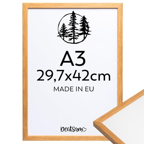 Deutsam 1x Bilderrahmen DIN A3 29,7x42 cm MDF-Holz Eiche, Posterrahmen, Dokumentenrahmen, Fotorahmen, Bruchsicheres Kunststoffglas, Rahmen für Fotos, Bilder & Poster (Eiche, A3 29,7x42cm) von Deutsam