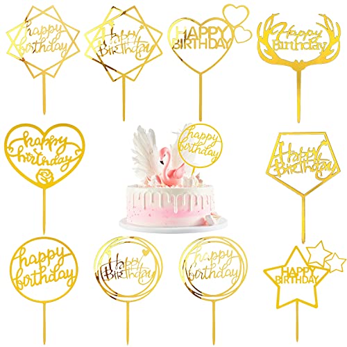 10 Stück Goldenes Happy Birthday Tortendeko Set, Acryl Glitter Geburtstag Cake Topper Wiederverwendbarcake Cake Topper Happy Birthday Kuchen Deko Glitter Tortendekorationen für Geburtstag Babyparty von Devenirriche