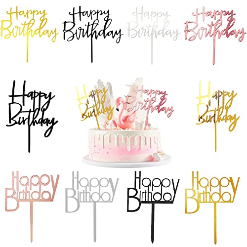 10 Stück Happy Birthday Tortendeko, Geburtstag Wiederverwendbarcake Cake Topper Happy Birthday Acryl Cake Topper Happy Birthday Kuchen Deko Glitter Tortendekorationen für Geburtstag Babyparty Jubiläen von Devenirriche