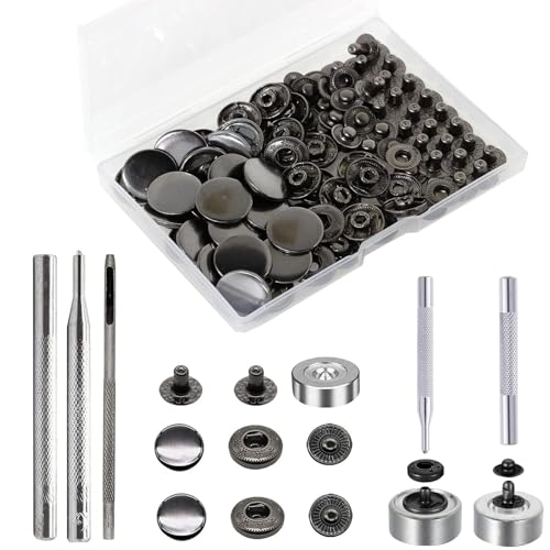 12 Sets Druckknöpfe mit Werkzeug, Druckknopf Set, Druckknöpfen Schwarz, Kupfer Bronze Druckknöpfe, Metall Nähzubehör Buttons, Robustes Leder Druckknopf Set für Kleidung, Taschen, DIY Abdeckung Leder von Devenirriche