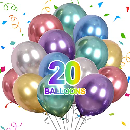 20 Stück Bunt Metallic Luftballons, Latex Luftballons, 10 Zoll Bunt Dickes Latex Metallic Ballon für Geburtstag Hochzeit Jubiläum Baby Shower Festival Abschluss Weihnachten oder jede Party Dekoration von Devenirriche