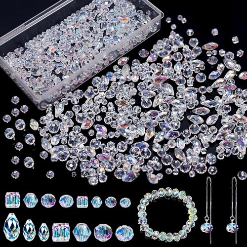 600 Stück Facettierte Perlen, 4/6/8 mm Kristall Glasperlen, Perlen Zum Auffädeln, Glitzerperlen, Clear Crystal Glass mit Behälterbox für Basteln Schmuckherstellung, DIY Halsketten, Armbänder, Ohrringe von Devenirriche