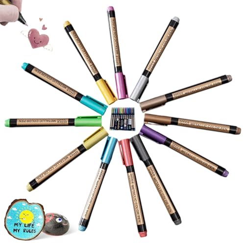 Acrylstifte für Steine Wasserfest, 12 Farben Glitzerstifte Permanent Marker Wasserfeste Stifte Multimarker Lackstift Metallic Acrylmarker Stifte für Steine zum Bemalen Holz Glas Deko Ostereier Basteln von Devenirriche