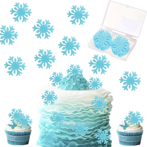 Blau Schneeflocken Kuchen Deko, 50 Stück Snowflake Cupcake Toppers, Winter Thema Kuchen Dekorationen Frozen Party Torten Deko Snowflake Tortendeko Zubehör für Torten, Winterkuchen, Weihnachten von Devenirriche