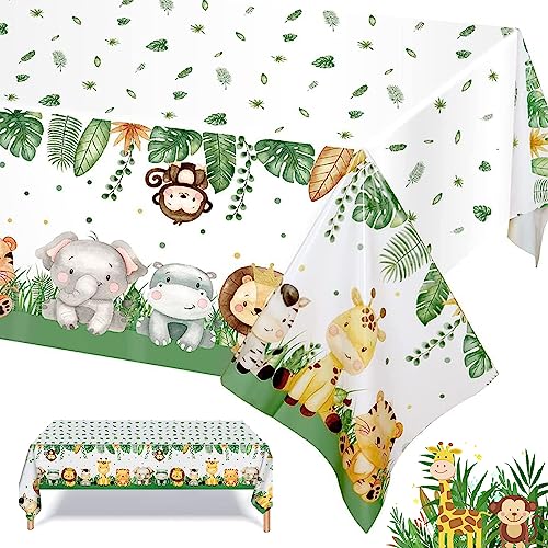 Dschungel Tischdecke, 137 x 274cm Safari Party Tischdecken Einweg Geburtstag Tischdecke Plastik Wasserdicht Rectangular Tischdecke für Kindergeburtstag Dschungel Party Babyparty Deko Picknick Zubehör von Devenirriche