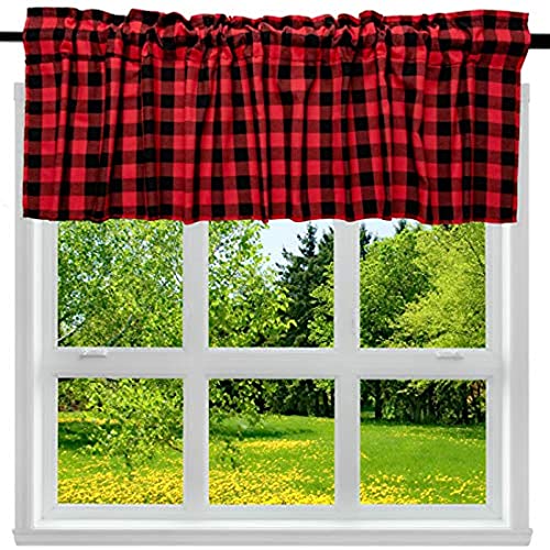 Devola Kariert Scheibengardine Halbtransparente Bistrogardine Landhaus Küche Kurzgardine Modern Schiebevorhang Kleinfenster Gardine Kurzstore HxB 90x60cm Rot 1er Pack von Devola