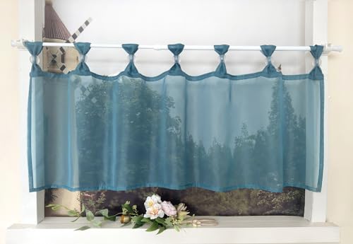 Devola Scheibengardine Einfarbig Bistrogardine Voile Kurzgardine Transparent Küchengardinen Modern mit Schlaufen Cafe Gardinen Kurzstores Gardinen HxB 30x120cm Blau 1 Stück von Devola