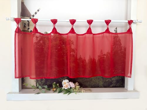 Devola Scheibengardine Einfarbig Bistrogardine Voile Kurzgardine Transparent Küchengardinen Modern mit Schlaufen Cafe Gardinen Kurzstores Gardinen HxB 30x120cm Rot 1 Stück von Devola