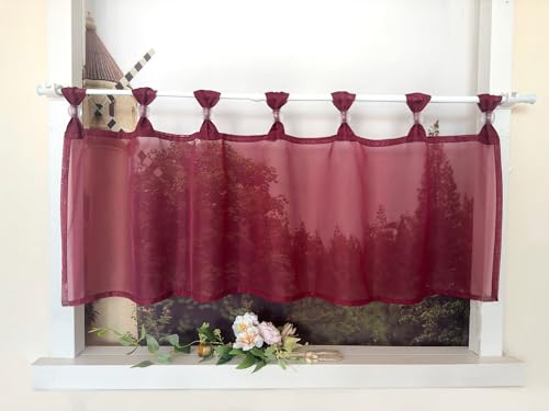 Devola Scheibengardine Einfarbig Bistrogardine Voile Kurzgardine Transparent Küchengardinen Modern mit Schlaufen Cafe Gardinen Kurzstores Gardinen HxB 30x120cm Weinrot 1 Stück von Devola