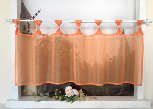 Devola Scheibengardine Einfarbig Bistrogardine Voile Kurzgardine Transparent Küchengardinen Modern mit Schlaufen Cafe Gardinen Kurzstores Gardinen HxB 30x90cm Orange 1 Stück von Devola