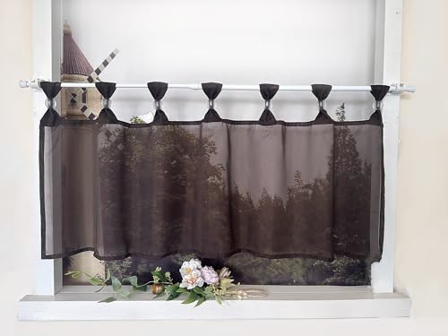 Devola Scheibengardine Einfarbig Bistrogardine Voile Kurzgardine Transparent Küchengardinen Modern mit Schlaufen Cafe Gardinen Kurzstores Gardinen HxB 45x90cm Braun 1 Stück von Devola